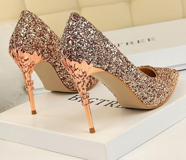 Black Glitter Heels with Rhinestones Detail – Sarichka Boutique